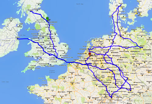 Randy's path through Europe Randy's path through Europe!
